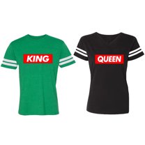 King Queen Hip Hop Matching Couple Cotton Jerseys (Men Green / Women Black) (Men S / Women S)