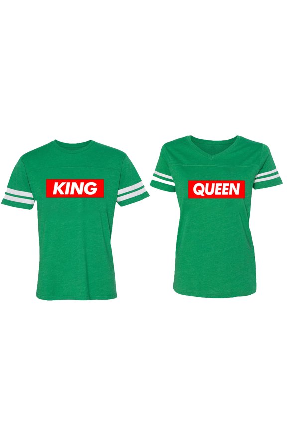 King Queen Hip Hop Matching Couple Cotton Jerseys (Men Green / Women Green) (Men XL / Women XL)