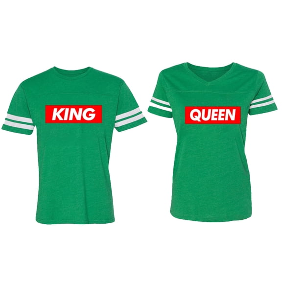 King Queen Hip Hop Matching Couple Cotton Jerseys (Men Green / Women Green) (Men XXL / Women XXL)