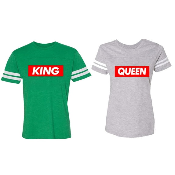 King Queen Hip Hop Matching Couple Cotton Jerseys (Men Green / Women Heather) (Men XXL / Women M)