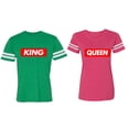 thumbnail image 1 of King Queen Hip Hop Matching Couple Cotton Jerseys (Men Green / Women Pink) (Men S / Women L), 1 of 3