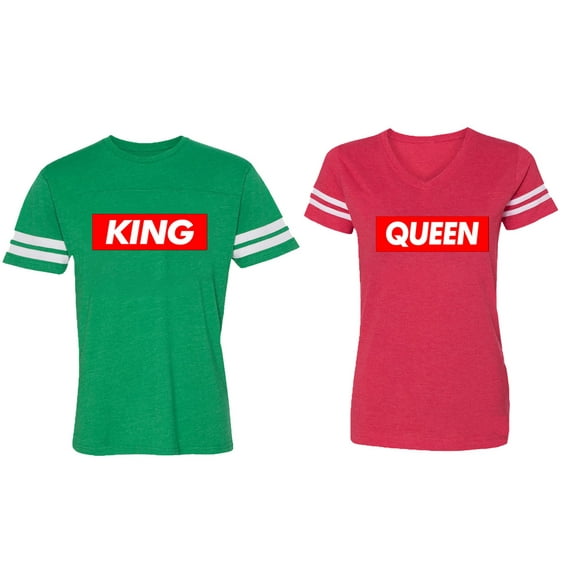 King Queen Hip Hop Matching Couple Cotton Jerseys (Men Green / Women Red) (Men XXL / Women M)