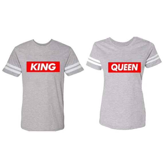 King Queen Hip Hop Matching Couple Cotton Jerseys (Men Heather / Women Heather) (Men XL / Women S)
