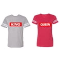 thumbnail image 1 of King Queen Hip Hop Matching Couple Cotton Jerseys (Men Heather / Women Red) (Men L / Women XXL), 1 of 3
