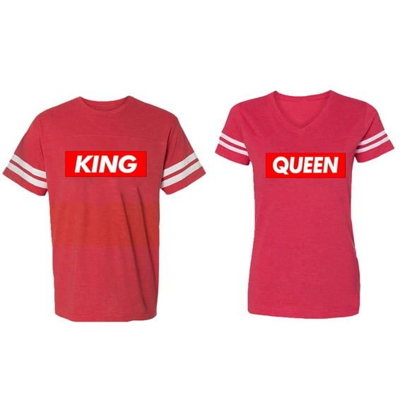 King Queen Hip Hop Matching Couple Cotton Jerseys (Men Red / Women Red) (Men S / Women M)
