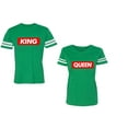 thumbnail image 1 of King Queen Hip Hop Unisex Couple Matching Cotton Jersey style T-Shirt Contrasting stripes on sleeves (Men Green / Women Green) (Men XXXL / Women XXL), 1 of 3
