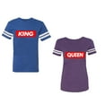 thumbnail image 1 of King Queen Hip Hop Unisex Couple Matching Cotton Jersey style T-Shirt Contrasting stripes on sleeves (Men Royal / Women Purple) (Men XL / Women XL), 1 of 3