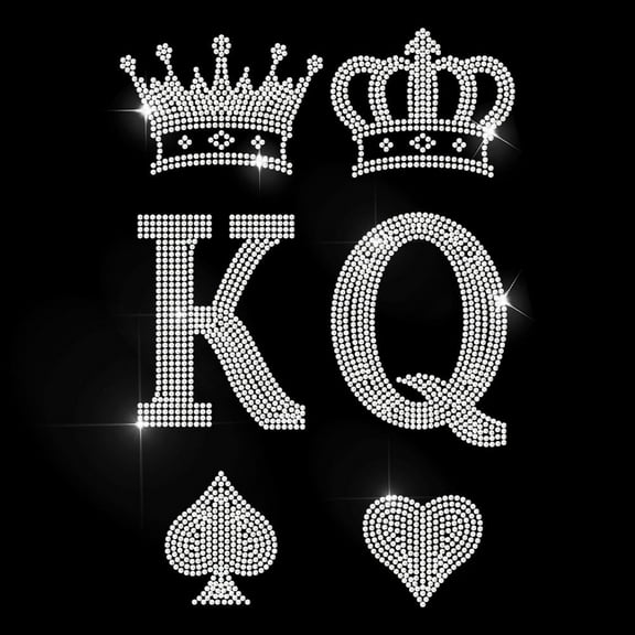 King Queen Iron on Rhinestone Decal Royal Crowns Hotfix Transfer Sticker Peach Heart Heat Transfer Patch Bling Clothing Repair Applique for T-Shirt Hat Jacket Garment Bag Decor colorful DIY