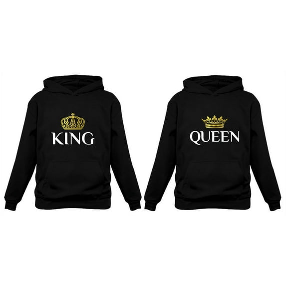 King & Queen Matching Couple Hoodie Set Valentine's Day Gift His & Hers Women Hoodie Women X-Large / Men Small