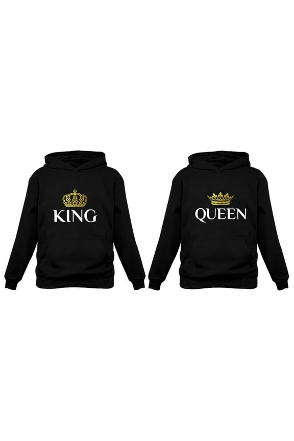 King & Queen Matching Couple Hoodie Set Valentine's Day Gift His & Hers Women Hoodie Women X-Large / Men Small
