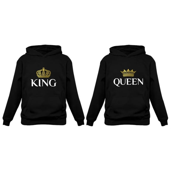 King & Queen Matching Couple Hoodie Set Valentine's Day Gift His & Hers Women Hoodie Women XX-Large / Men Small