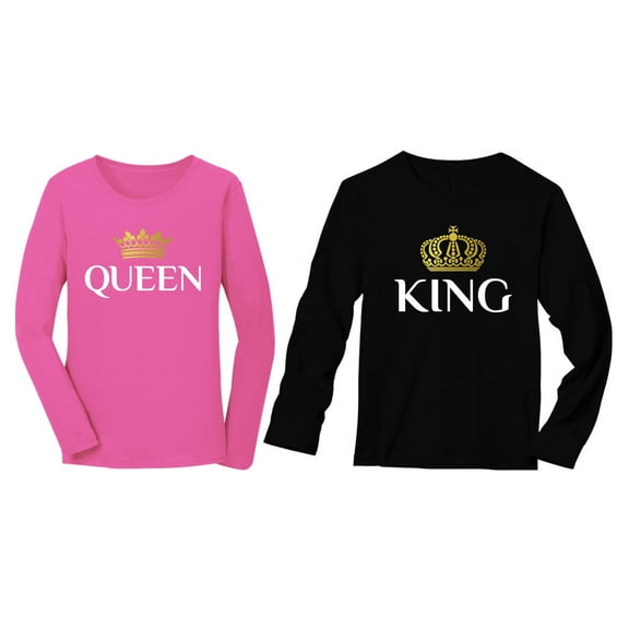 King & Queen Matching Couples Valentine's Day Idea Gift Long Sleeve T-Shirt King Black Large / Queen Pink Large