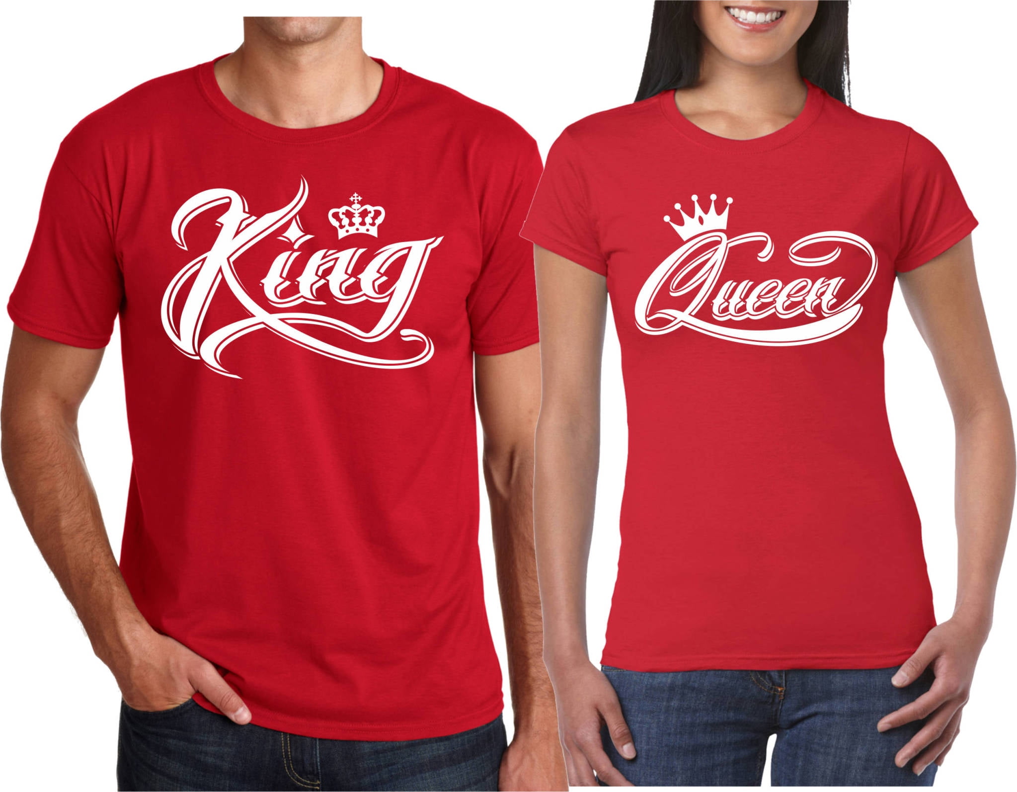 King & Queen Design Valentines Christmas Gift Couple Matching Cute T- Shirts Queen-Unisex-Red Walmart.com