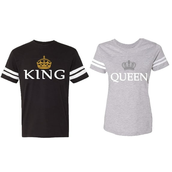 King Queen Old Matching Couple Cotton Jerseys (Men Black / Women Heather) (Men S / Women M)