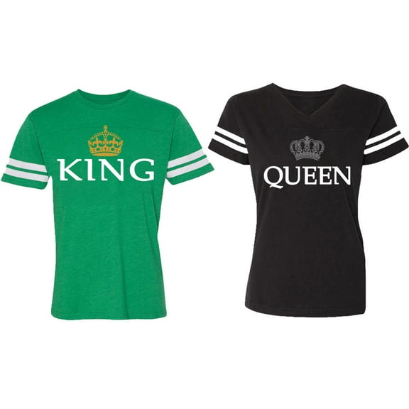 King Queen Old Matching Couple Cotton Jerseys (Men Green / Women Black) (Men L / Women M)