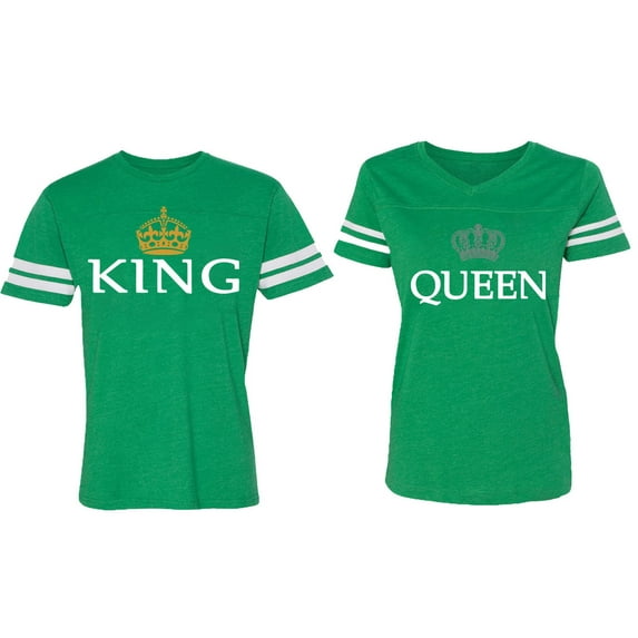 King Queen Old Matching Couple Cotton Jerseys (Men Green / Women Green) (Men XXL / Women XL)
