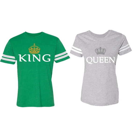 King Queen Old Matching Couple Cotton Jerseys (Men Green / Women Heather) (Men XL / Women M)