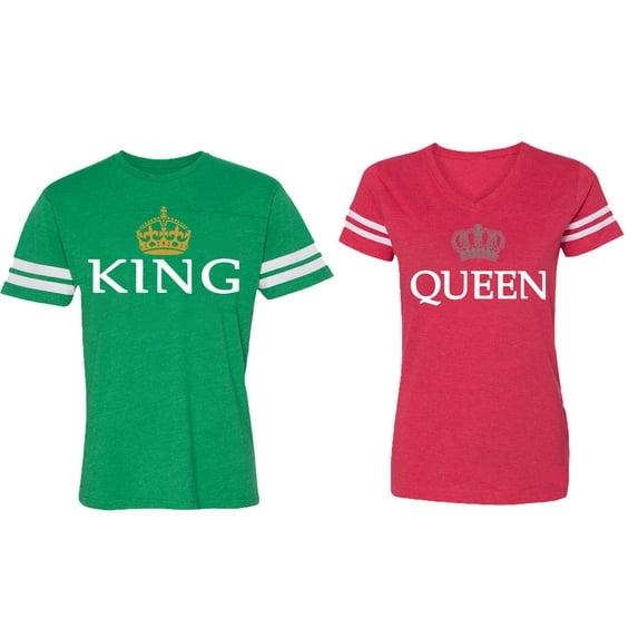 King Queen Old Matching Couple Cotton Jerseys (Men Green / Women Red) (Men L / Women XL)