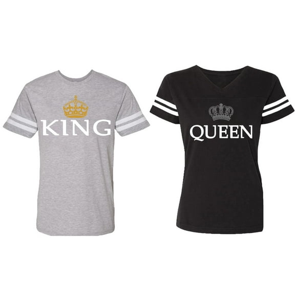King Queen Old Matching Couple Cotton Jerseys (Men Heather / Women Black) (Men L / Women S)