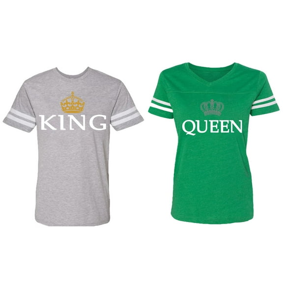 King Queen Old Matching Couple Cotton Jerseys (Men Heather / Women Green) (Men XL / Women XL)