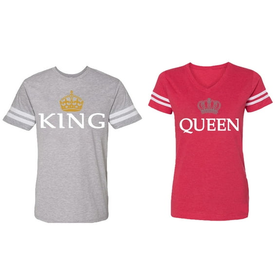 King Queen Old Matching Couple Cotton Jerseys (Men Heather / Women Red) (Men L / Women S)