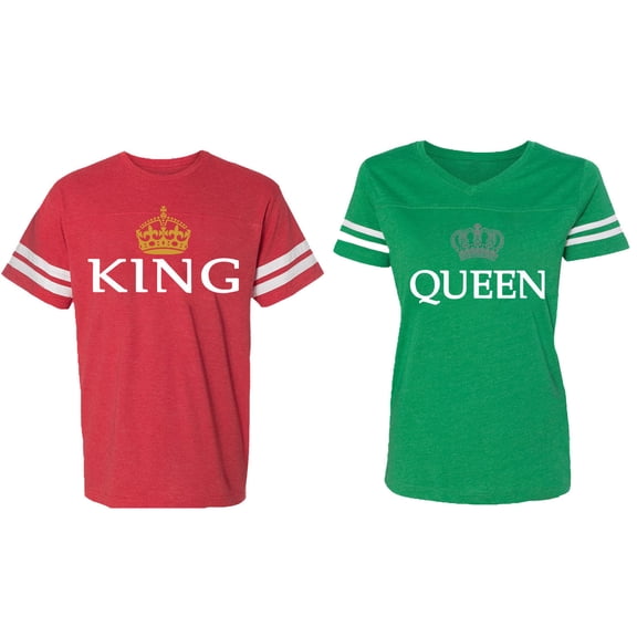 King Queen Old Matching Couple Cotton Jerseys (Men Red / Women Green) (Men L / Women M)