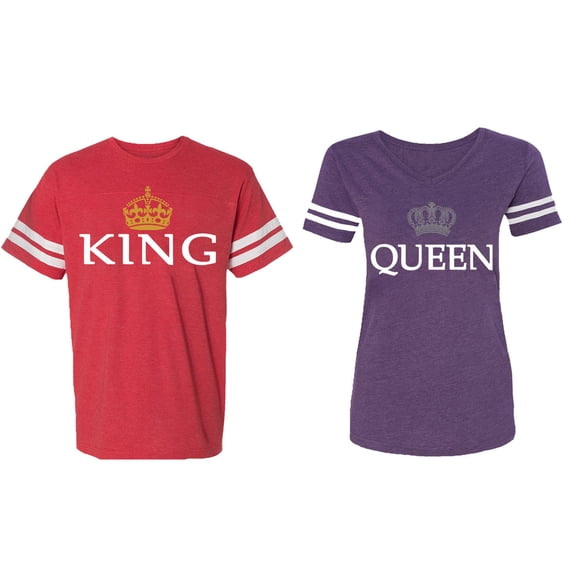 King Queen Old Matching Couple Cotton Jerseys (Men Red / Women Purple) (Men L / Women XXL)