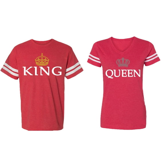 King Queen Old Matching Couple Cotton Jerseys (Men Red / Women Red) (Men L / Women XXL)