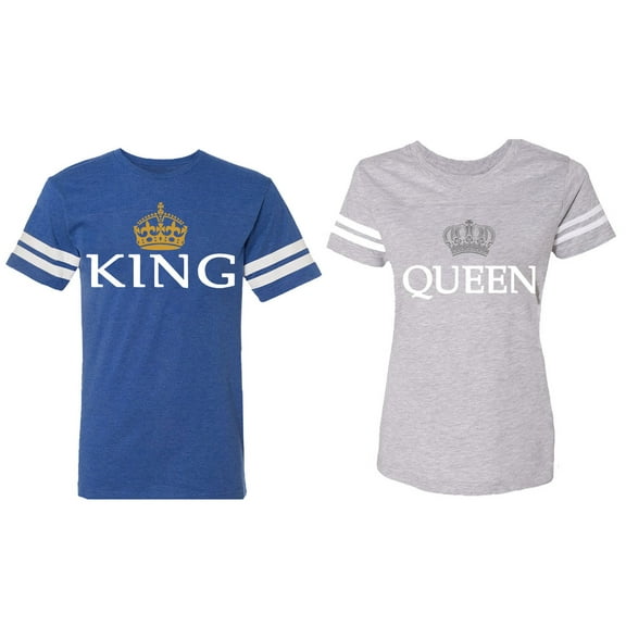 King Queen Old Matching Couple Cotton Jerseys (Men Royal / Women Heather) (Men XL / Women L)