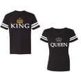 thumbnail image 1 of King Queen Old Unisex Couple Matching Cotton Jersey style T-Shirt Contrasting stripes on sleeves (Men Black / Women Black) (Men M / Women XL), 1 of 3