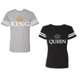 thumbnail image 1 of King Queen Old Unisex Couple Matching Cotton Jersey style T-Shirt Contrasting stripes on sleeves (Men Heather / Women Black) (Men S / Women S), 1 of 3