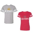 thumbnail image 1 of King Queen Old Unisex Couple Matching Cotton Jersey style T-Shirt Contrasting stripes on sleeves (Men Heather / Women Red) (Men S / Women M), 1 of 3