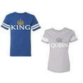 thumbnail image 1 of King Queen Old Unisex Couple Matching Cotton Jersey style T-Shirt Contrasting stripes on sleeves (Men Royal / Women Heather) (Men XL / Women M), 1 of 3