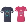 thumbnail image 1 of King Queen Pentagon Emerald Gold Matching Couple Cotton Jerseys (Men Navy / Women Pink) (Men XXL / Women L), 1 of 3