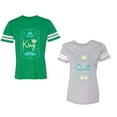 thumbnail image 1 of King Queen Pentagon Emerald Gold Unisex Couple Matching Cotton Jersey style T-Shirt Contrasting stripes on sleeves (Men Green / Women Heather) (Men XXL / Women L), 1 of 3