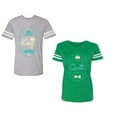 thumbnail image 1 of King Queen Pentagon Emerald Gold Unisex Couple Matching Cotton Jersey style T-Shirt Contrasting stripes on sleeves (Men Heather / Women Green) (Men XXL / Women L), 1 of 3
