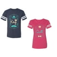 thumbnail image 1 of King Queen Pentagon Emerald Gold Unisex Couple Matching Cotton Jersey style T-Shirt Contrasting stripes on sleeves (Men Navy / Women Pink) (Men L / Women XXL), 1 of 3