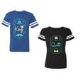 thumbnail image 1 of King Queen Pentagon Emerald Gold Unisex Couple Matching Cotton Jersey style T-Shirt Contrasting stripes on sleeves (Men Royal / Women Black) (Men S / Women S), 1 of 3