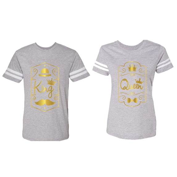 King Queen Pentagon Gold Matching Couple Cotton Jerseys (Men Heather / Women Heather) (Men M / Women S)