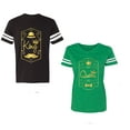 thumbnail image 1 of King Queen Pentagon Gold Unisex Couple Matching Cotton Jersey style T-Shirt Contrasting stripes on sleeves (Men Black / Women Green) (Men M / Women S), 1 of 3