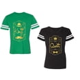 thumbnail image 1 of King Queen Pentagon Gold Unisex Couple Matching Cotton Jersey style T-Shirt Contrasting stripes on sleeves (Men Green / Women Black) (Men S / Women S), 1 of 3