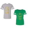 thumbnail image 1 of King Queen Pentagon Gold Unisex Couple Matching Cotton Jersey style T-Shirt Contrasting stripes on sleeves (Men Heather / Women Green) (Men M / Women XXL), 1 of 3
