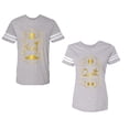 thumbnail image 1 of King Queen Pentagon Gold Unisex Couple Matching Cotton Jersey style T-Shirt Contrasting stripes on sleeves (Men Heather / Women Heather) (Men M / Women S), 1 of 3