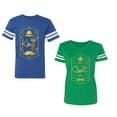 thumbnail image 1 of King Queen Pentagon Gold Unisex Couple Matching Cotton Jersey style T-Shirt Contrasting stripes on sleeves (Men Royal / Women Green) (Men M / Women M), 1 of 3