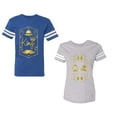 thumbnail image 1 of King Queen Pentagon Gold Unisex Couple Matching Cotton Jersey style T-Shirt Contrasting stripes on sleeves (Men Royal / Women Heather) (Men M / Women L), 1 of 3