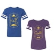 thumbnail image 1 of King Queen Pentagon Gold Unisex Couple Matching Cotton Jersey style T-Shirt Contrasting stripes on sleeves (Men Royal / Women Purple) (Men XXL / Women L), 1 of 3