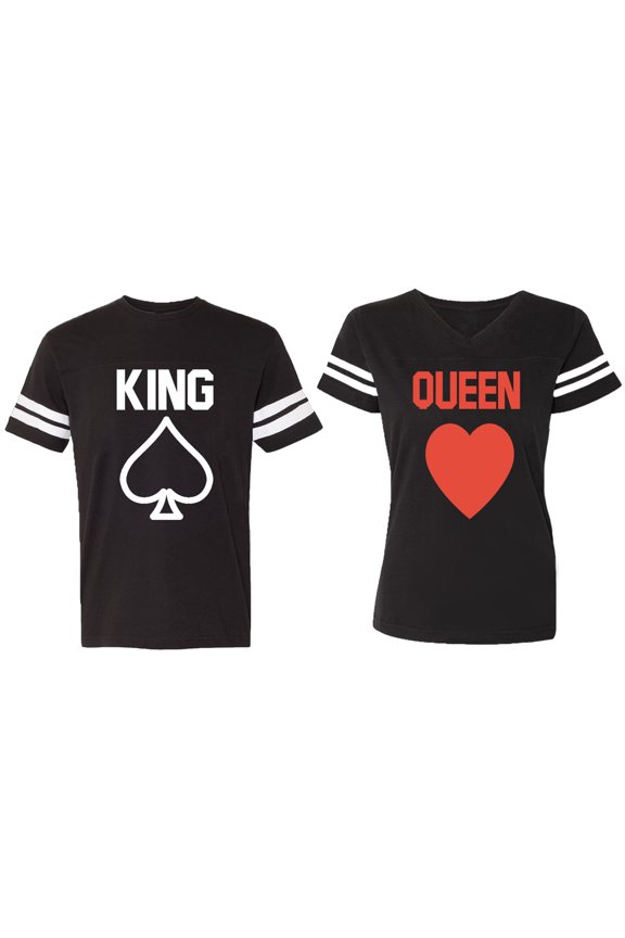 King Queen Poker Matching Couple Cotton Jerseys (Men Black / Women Black) (Men L / Women L)