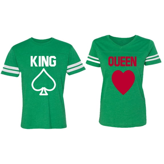King Queen Poker Matching Couple Cotton Jerseys (Men Green / Women Green) (Men XXL / Women S)