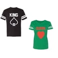 thumbnail image 1 of King Queen Poker Unisex Couple Matching Cotton Jersey style T-Shirt Contrasting stripes on sleeves (Men Black / Women Green) (Men M / Women M), 1 of 3