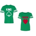 thumbnail image 1 of King Queen Poker Unisex Couple Matching Cotton Jersey style T-Shirt Contrasting stripes on sleeves (Men Green / Women Green) (Men XXL / Women M), 1 of 3